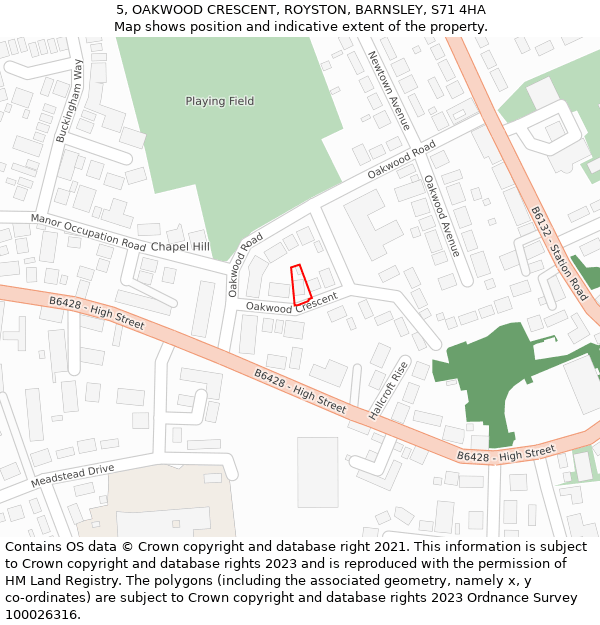 5, OAKWOOD CRESCENT, ROYSTON, BARNSLEY, S71 4HA: Location map and indicative extent of plot