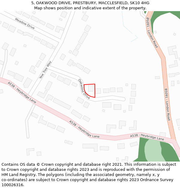 5, OAKWOOD DRIVE, PRESTBURY, MACCLESFIELD, SK10 4HG: Location map and indicative extent of plot