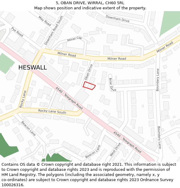 5, OBAN DRIVE, WIRRAL, CH60 5RL: Location map and indicative extent of plot