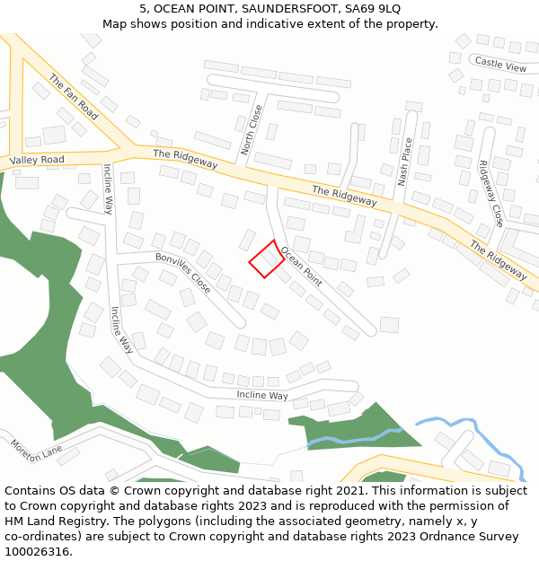 5, OCEAN POINT, SAUNDERSFOOT, SA69 9LQ: Location map and indicative extent of plot