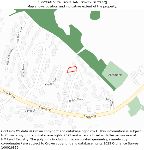 5, OCEAN VIEW, POLRUAN, FOWEY, PL23 1QJ: Location map and indicative extent of plot