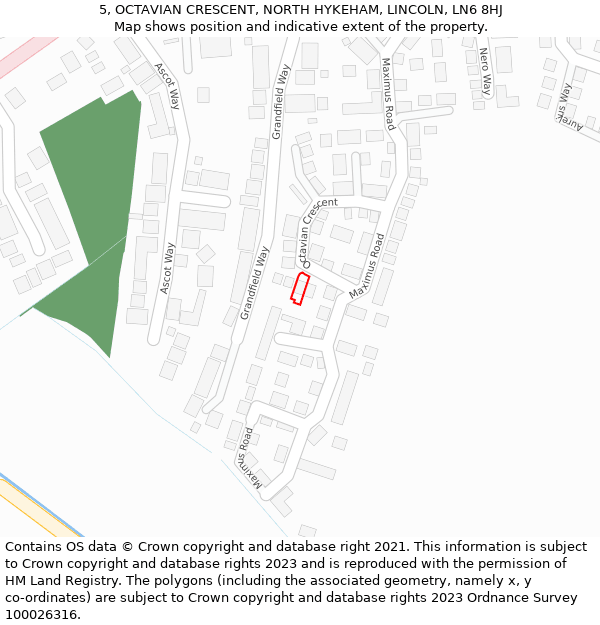 5, OCTAVIAN CRESCENT, NORTH HYKEHAM, LINCOLN, LN6 8HJ: Location map and indicative extent of plot