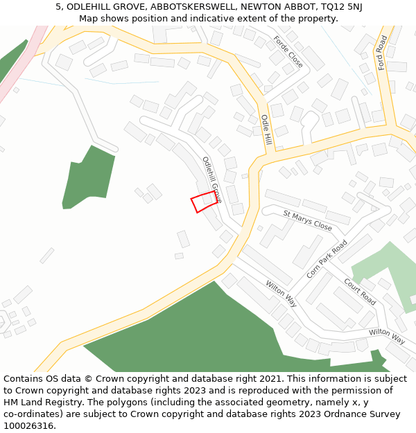5, ODLEHILL GROVE, ABBOTSKERSWELL, NEWTON ABBOT, TQ12 5NJ: Location map and indicative extent of plot