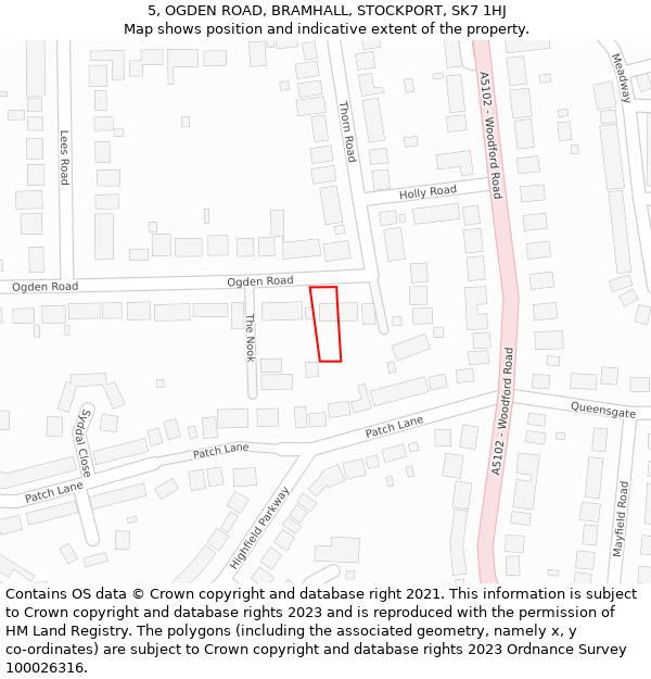 5, OGDEN ROAD, BRAMHALL, STOCKPORT, SK7 1HJ: Location map and indicative extent of plot