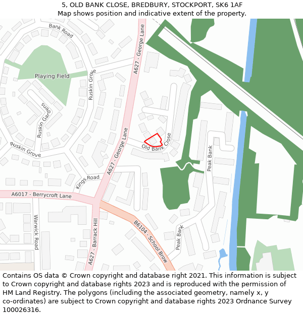 5, OLD BANK CLOSE, BREDBURY, STOCKPORT, SK6 1AF: Location map and indicative extent of plot