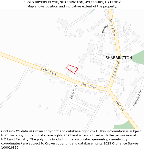 5, OLD BRYERS CLOSE, SHABBINGTON, AYLESBURY, HP18 9DX: Location map and indicative extent of plot