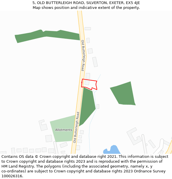 5, OLD BUTTERLEIGH ROAD, SILVERTON, EXETER, EX5 4JE: Location map and indicative extent of plot