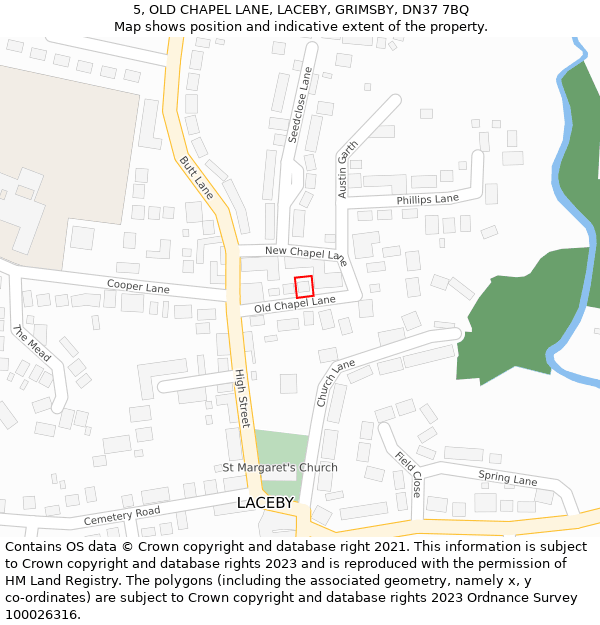 5, OLD CHAPEL LANE, LACEBY, GRIMSBY, DN37 7BQ: Location map and indicative extent of plot