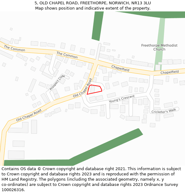 5, OLD CHAPEL ROAD, FREETHORPE, NORWICH, NR13 3LU: Location map and indicative extent of plot