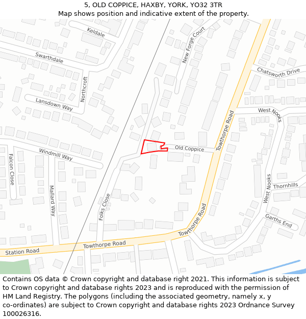 5, OLD COPPICE, HAXBY, YORK, YO32 3TR: Location map and indicative extent of plot