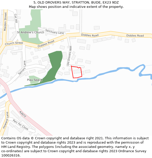 5, OLD DROVERS WAY, STRATTON, BUDE, EX23 9DZ: Location map and indicative extent of plot