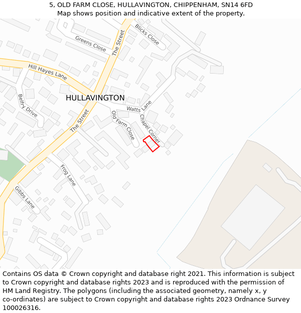 5, OLD FARM CLOSE, HULLAVINGTON, CHIPPENHAM, SN14 6FD: Location map and indicative extent of plot