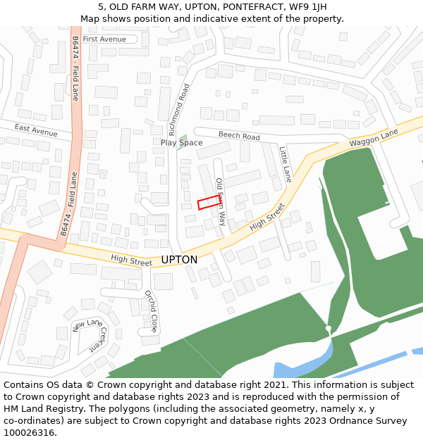 5, OLD FARM WAY, UPTON, PONTEFRACT, WF9 1JH: Location map and indicative extent of plot