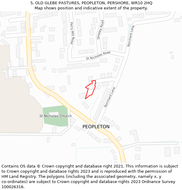 5, OLD GLEBE PASTURES, PEOPLETON, PERSHORE, WR10 2HQ: Location map and indicative extent of plot