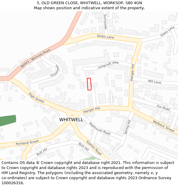 5, OLD GREEN CLOSE, WHITWELL, WORKSOP, S80 4GN: Location map and indicative extent of plot