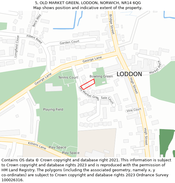 5, OLD MARKET GREEN, LODDON, NORWICH, NR14 6QG: Location map and indicative extent of plot