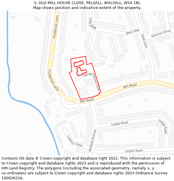 5, OLD MILL HOUSE CLOSE, PELSALL, WALSALL, WS4 1BL: Location map and indicative extent of plot