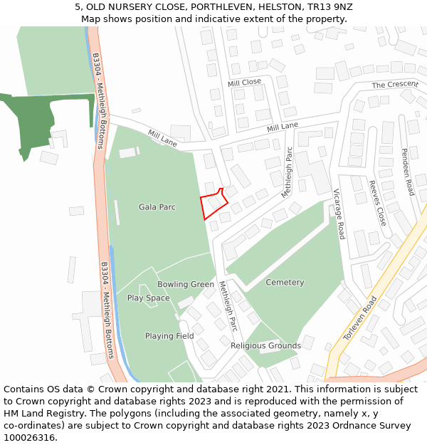 5, OLD NURSERY CLOSE, PORTHLEVEN, HELSTON, TR13 9NZ: Location map and indicative extent of plot