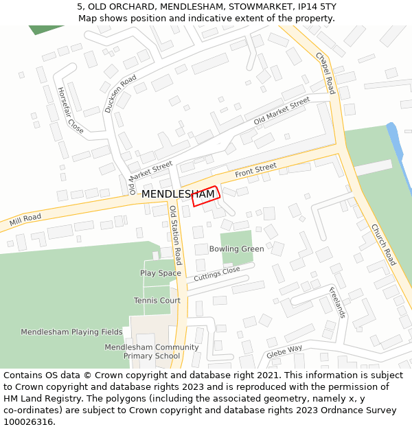 5, OLD ORCHARD, MENDLESHAM, STOWMARKET, IP14 5TY: Location map and indicative extent of plot