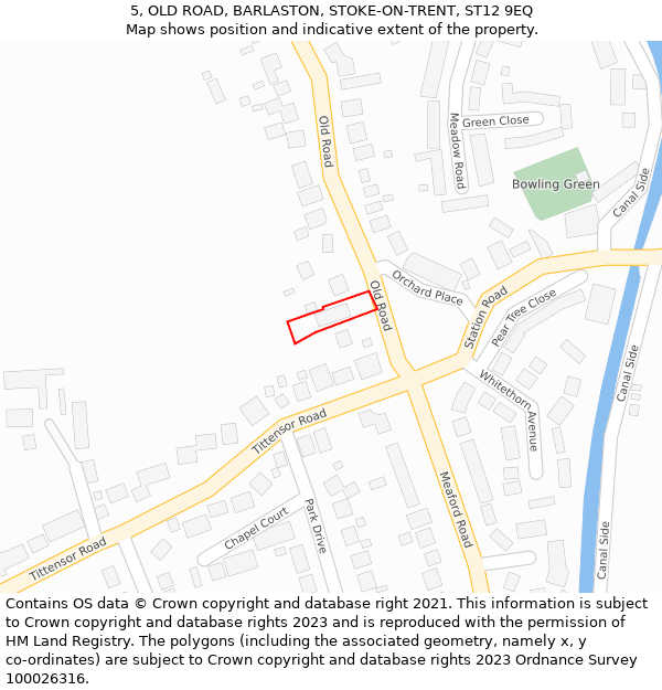 5, OLD ROAD, BARLASTON, STOKE-ON-TRENT, ST12 9EQ: Location map and indicative extent of plot