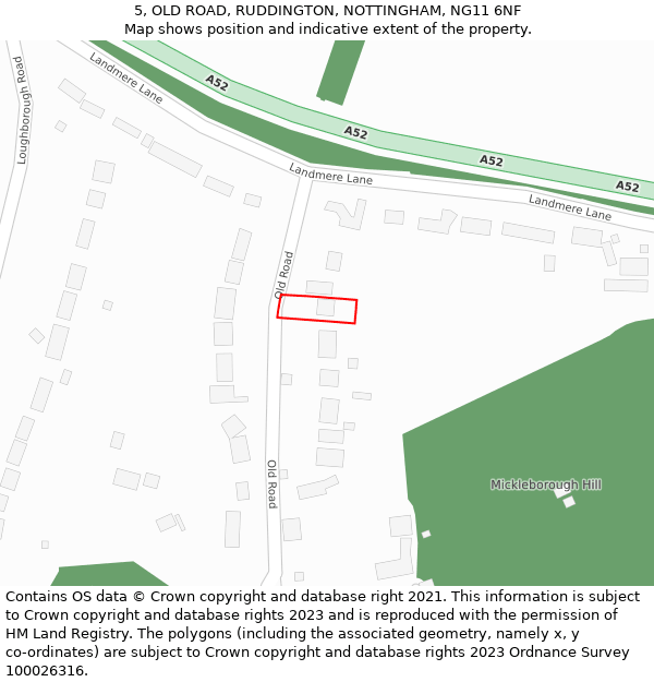 5, OLD ROAD, RUDDINGTON, NOTTINGHAM, NG11 6NF: Location map and indicative extent of plot