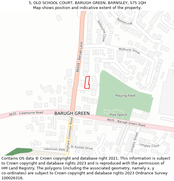 5, OLD SCHOOL COURT, BARUGH GREEN, BARNSLEY, S75 1QH: Location map and indicative extent of plot