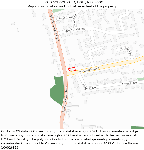 5, OLD SCHOOL YARD, HOLT, NR25 6GX: Location map and indicative extent of plot