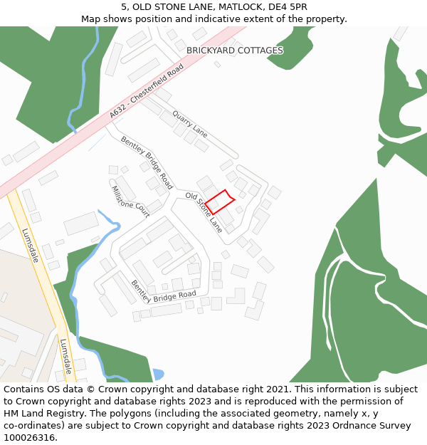 5, OLD STONE LANE, MATLOCK, DE4 5PR: Location map and indicative extent of plot