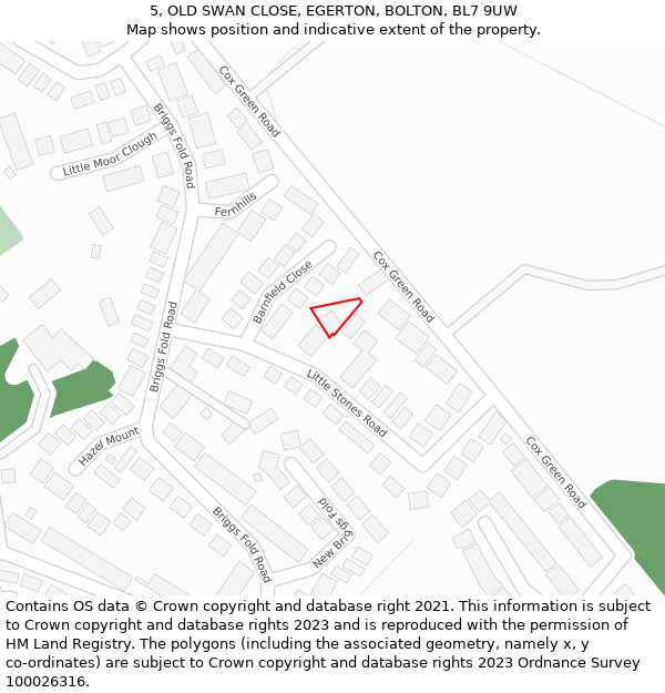 5, OLD SWAN CLOSE, EGERTON, BOLTON, BL7 9UW: Location map and indicative extent of plot