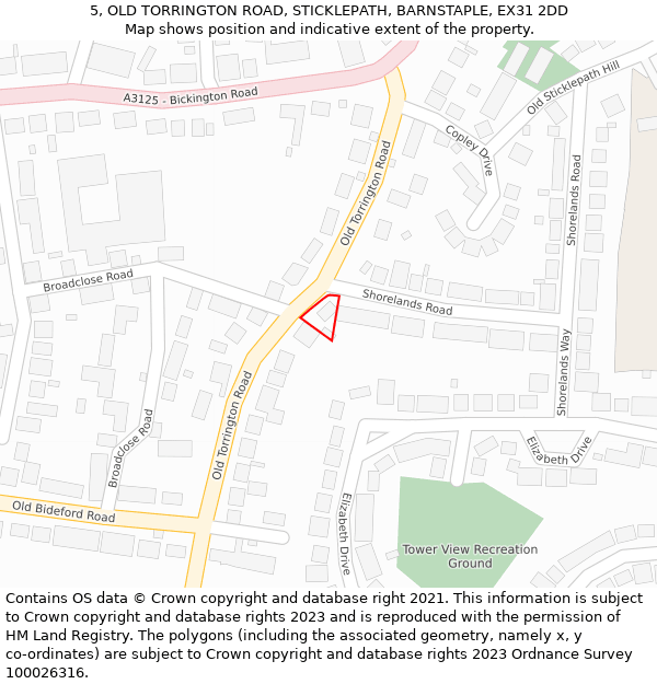 5, OLD TORRINGTON ROAD, STICKLEPATH, BARNSTAPLE, EX31 2DD: Location map and indicative extent of plot