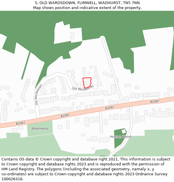 5, OLD WARDSDOWN, FLIMWELL, WADHURST, TN5 7NN: Location map and indicative extent of plot