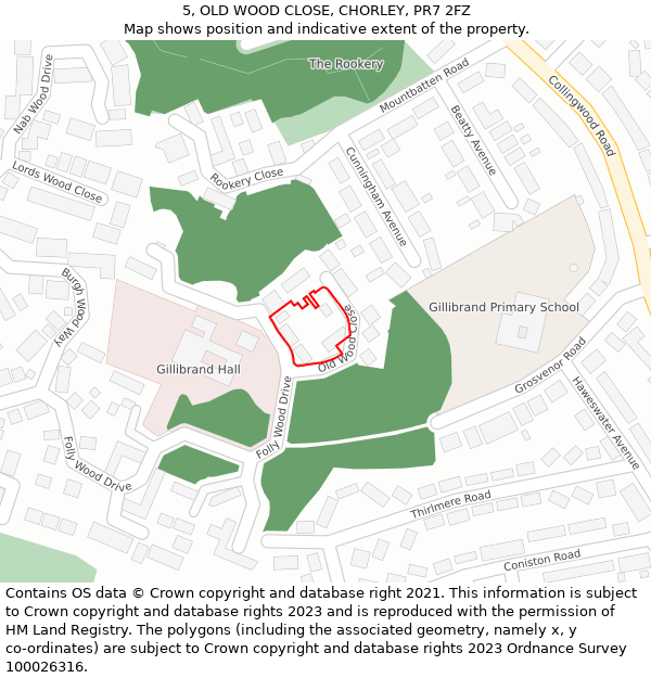 5, OLD WOOD CLOSE, CHORLEY, PR7 2FZ: Location map and indicative extent of plot