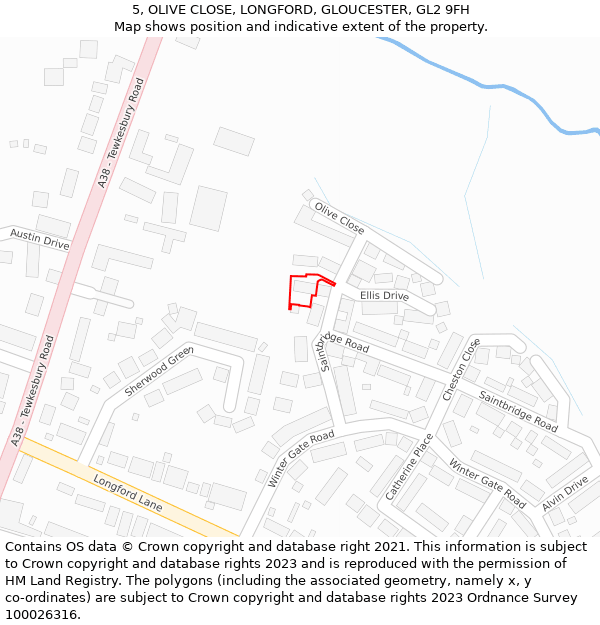 5, OLIVE CLOSE, LONGFORD, GLOUCESTER, GL2 9FH: Location map and indicative extent of plot