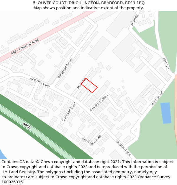 5, OLIVER COURT, DRIGHLINGTON, BRADFORD, BD11 1BQ: Location map and indicative extent of plot