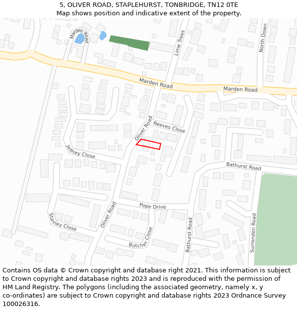 5, OLIVER ROAD, STAPLEHURST, TONBRIDGE, TN12 0TE: Location map and indicative extent of plot