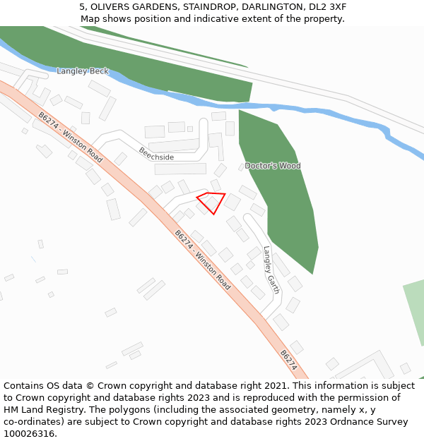 5, OLIVERS GARDENS, STAINDROP, DARLINGTON, DL2 3XF: Location map and indicative extent of plot