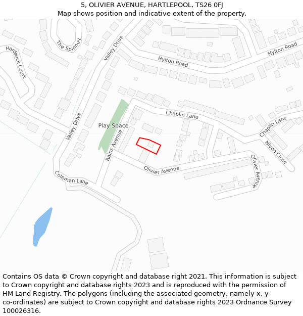 5, OLIVIER AVENUE, HARTLEPOOL, TS26 0FJ: Location map and indicative extent of plot