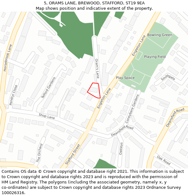 5, ORAMS LANE, BREWOOD, STAFFORD, ST19 9EA: Location map and indicative extent of plot