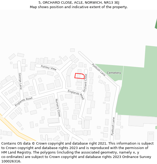 5, ORCHARD CLOSE, ACLE, NORWICH, NR13 3EJ: Location map and indicative extent of plot