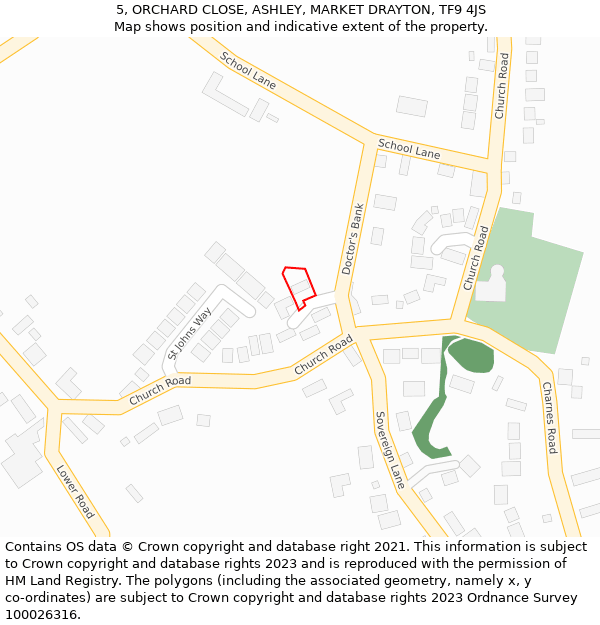 5, ORCHARD CLOSE, ASHLEY, MARKET DRAYTON, TF9 4JS: Location map and indicative extent of plot