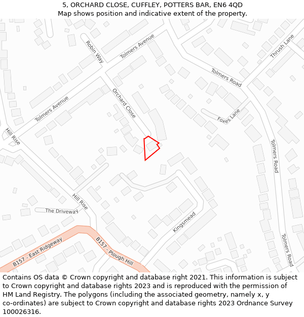 5, ORCHARD CLOSE, CUFFLEY, POTTERS BAR, EN6 4QD: Location map and indicative extent of plot