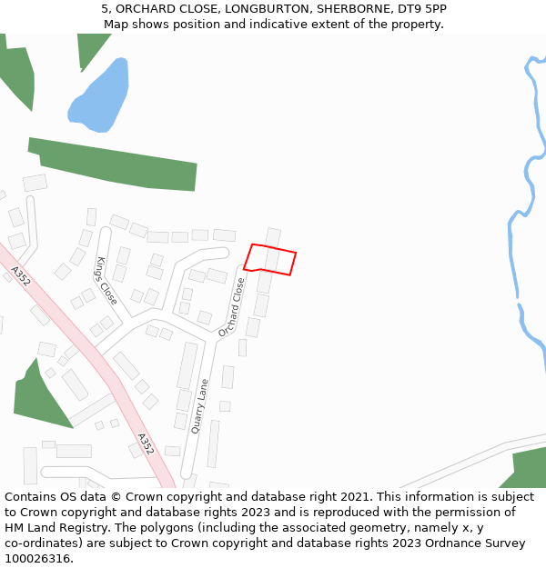 5, ORCHARD CLOSE, LONGBURTON, SHERBORNE, DT9 5PP: Location map and indicative extent of plot