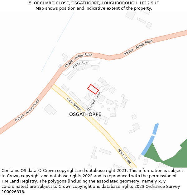 5, ORCHARD CLOSE, OSGATHORPE, LOUGHBOROUGH, LE12 9UF: Location map and indicative extent of plot