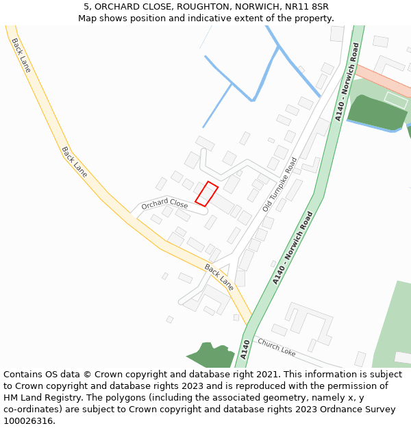 5, ORCHARD CLOSE, ROUGHTON, NORWICH, NR11 8SR: Location map and indicative extent of plot