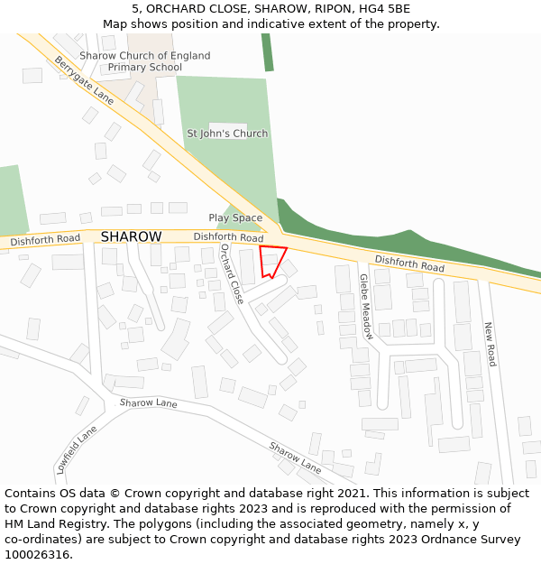 5, ORCHARD CLOSE, SHAROW, RIPON, HG4 5BE: Location map and indicative extent of plot