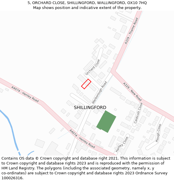 5, ORCHARD CLOSE, SHILLINGFORD, WALLINGFORD, OX10 7HQ: Location map and indicative extent of plot