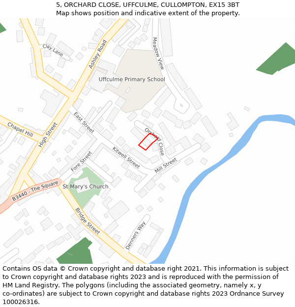 5, ORCHARD CLOSE, UFFCULME, CULLOMPTON, EX15 3BT: Location map and indicative extent of plot