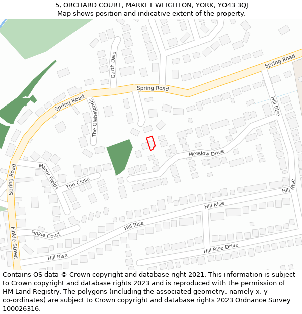 5, ORCHARD COURT, MARKET WEIGHTON, YORK, YO43 3QJ: Location map and indicative extent of plot