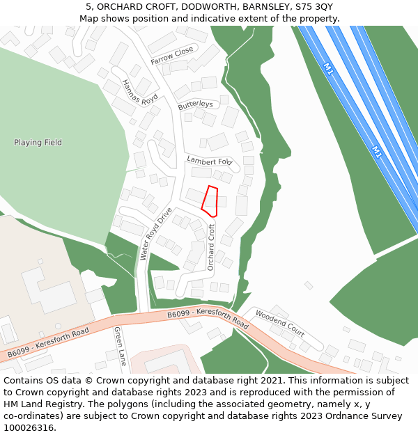 5, ORCHARD CROFT, DODWORTH, BARNSLEY, S75 3QY: Location map and indicative extent of plot