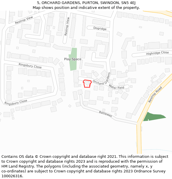 5, ORCHARD GARDENS, PURTON, SWINDON, SN5 4EJ: Location map and indicative extent of plot